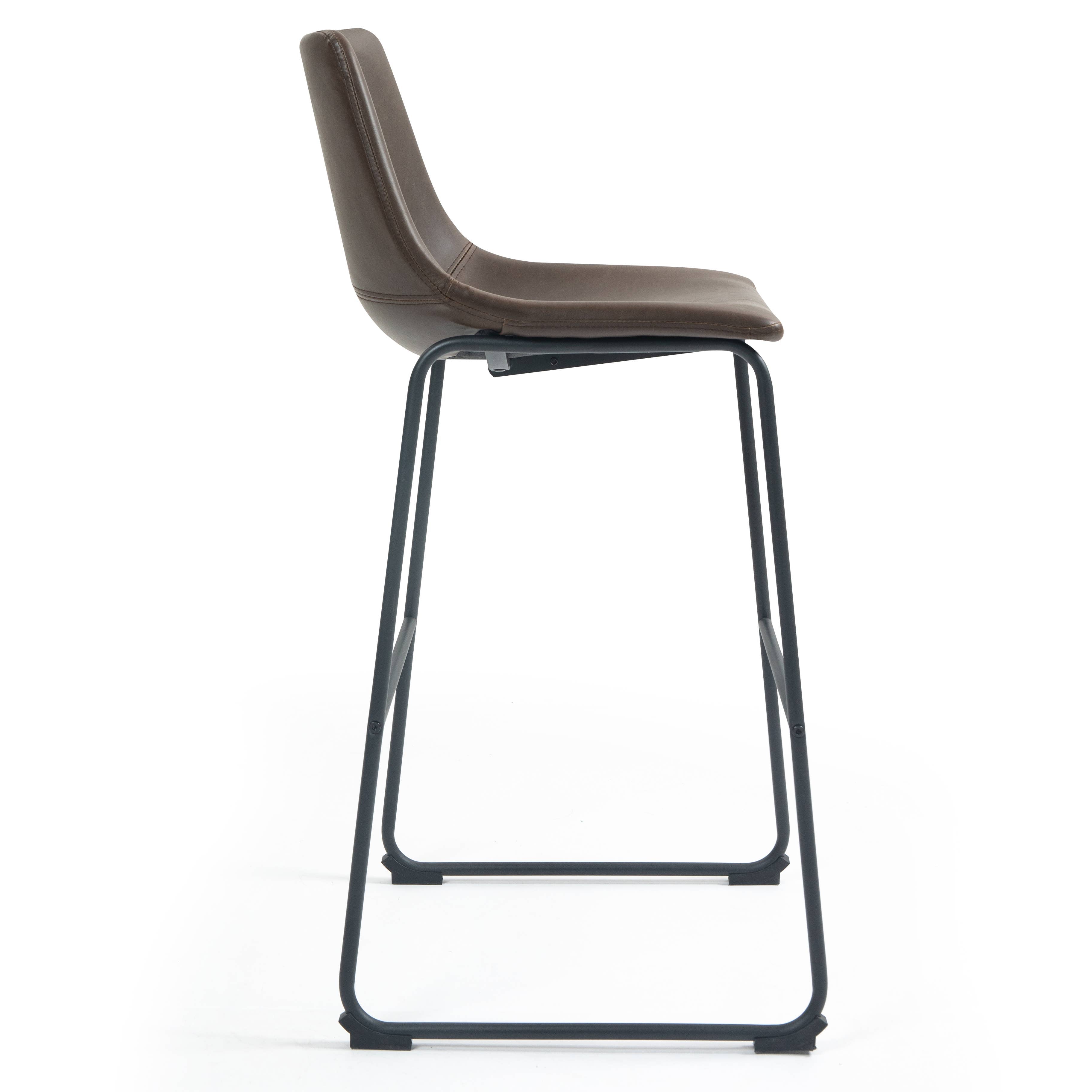 Set of 2 Adan Iron Frame Dark Brown Faux Leather Bar Stool