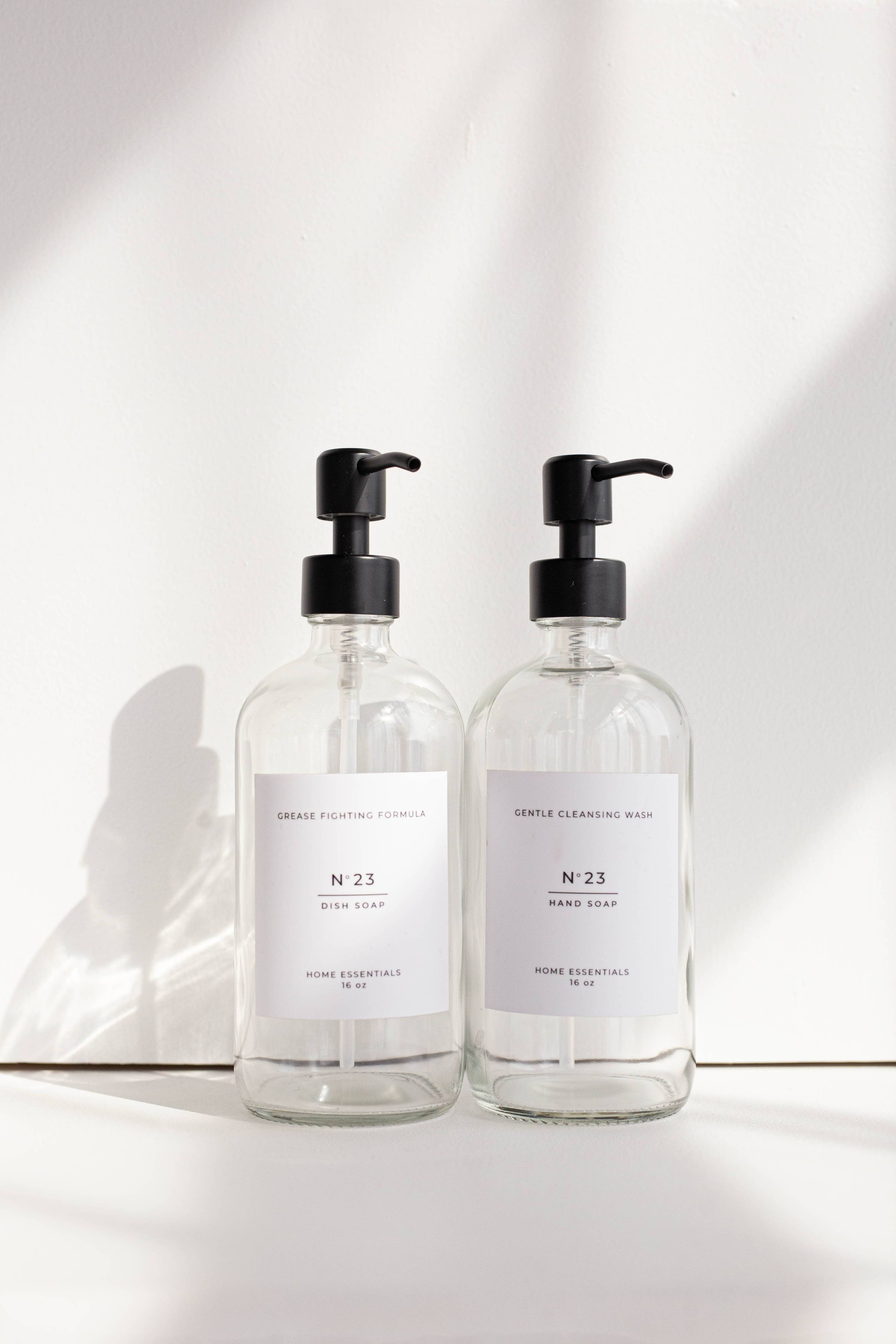 Clear Soap Bottle Dispenser with Label- Dish or Hand Soap