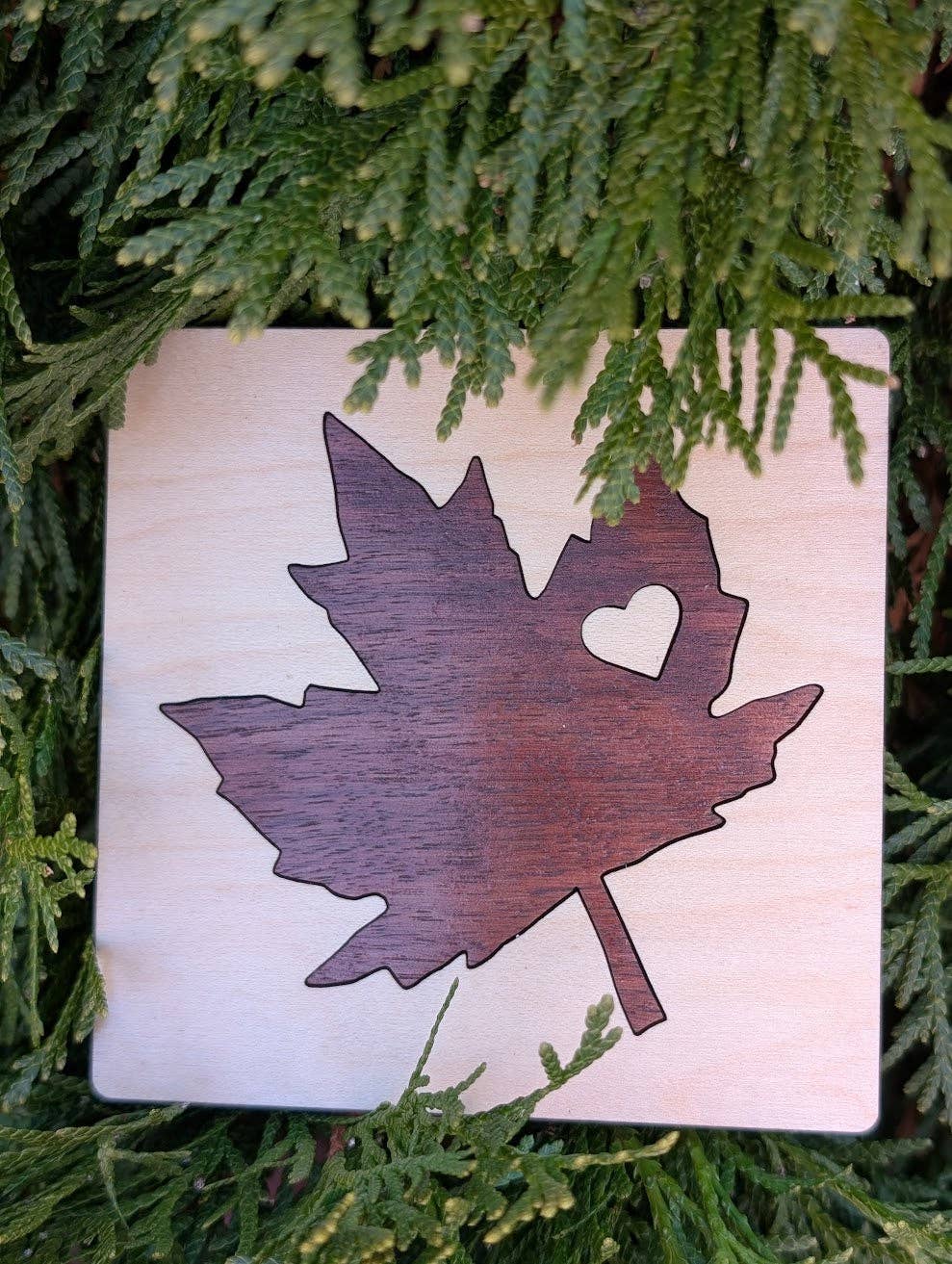 Maple Leaf Wood Inlay Coaster - Made in Canada