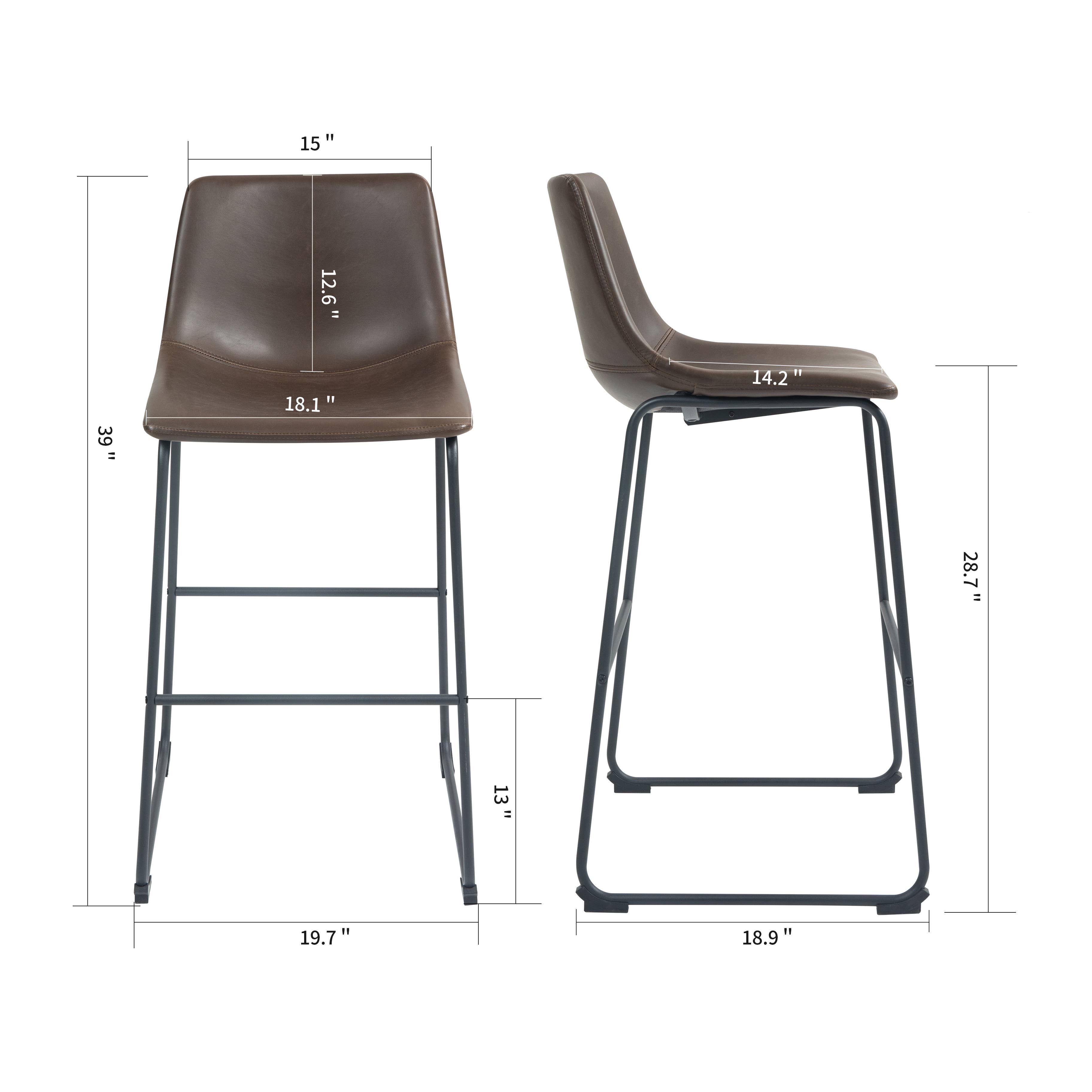 Set of 2 Adan Iron Frame Dark Brown Faux Leather Bar Stool