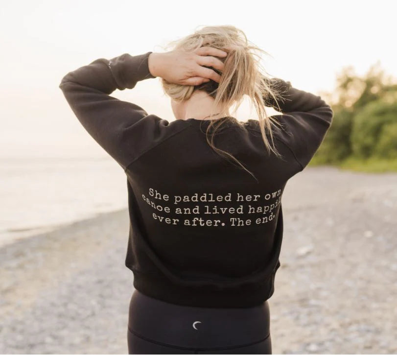 Adult Woman's Paddle On Crop Crew Sweater - Black