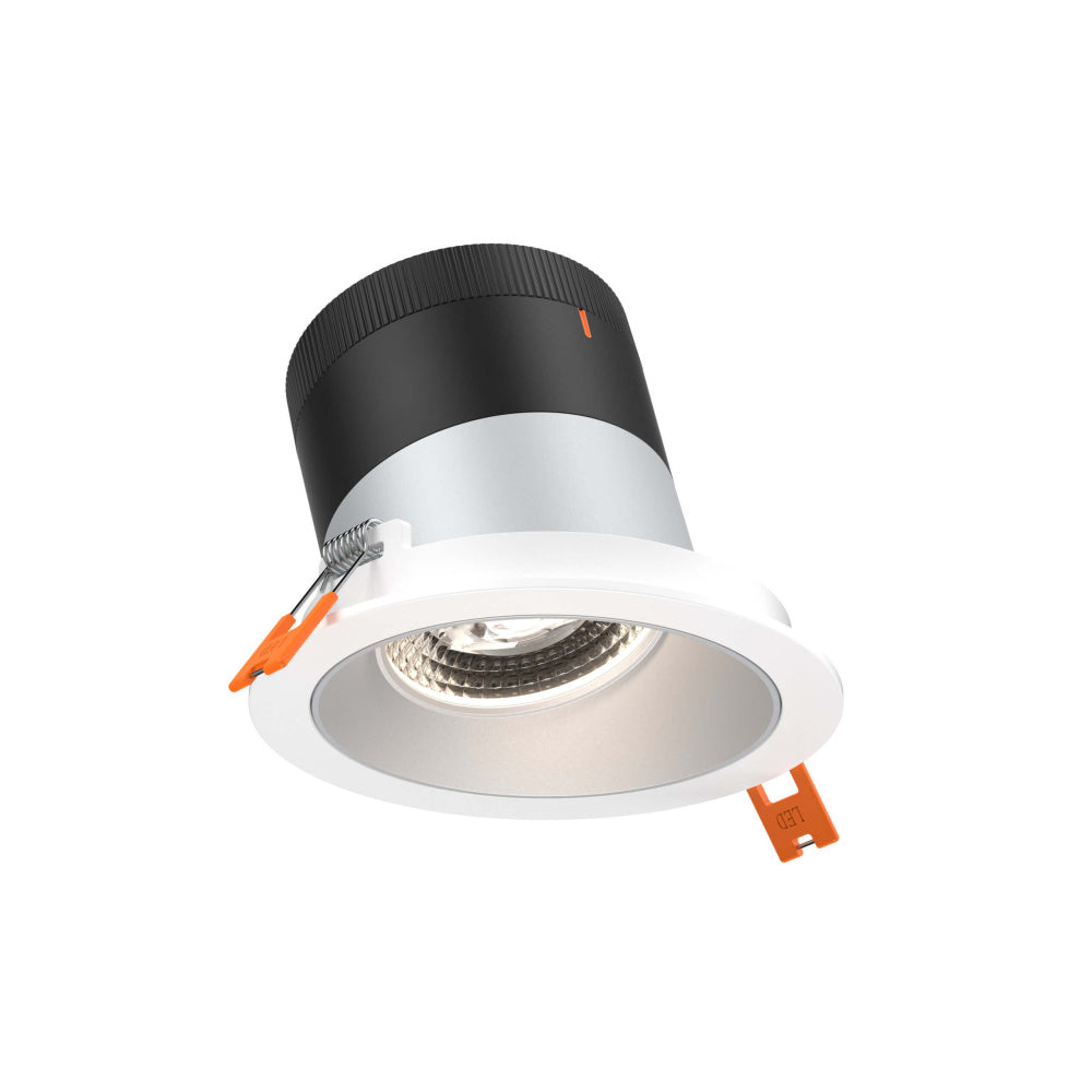 4in Modular Downlight, 5CCT, 20 Degree Beam Angle, Slope Ceiling, Alzak, White Trim