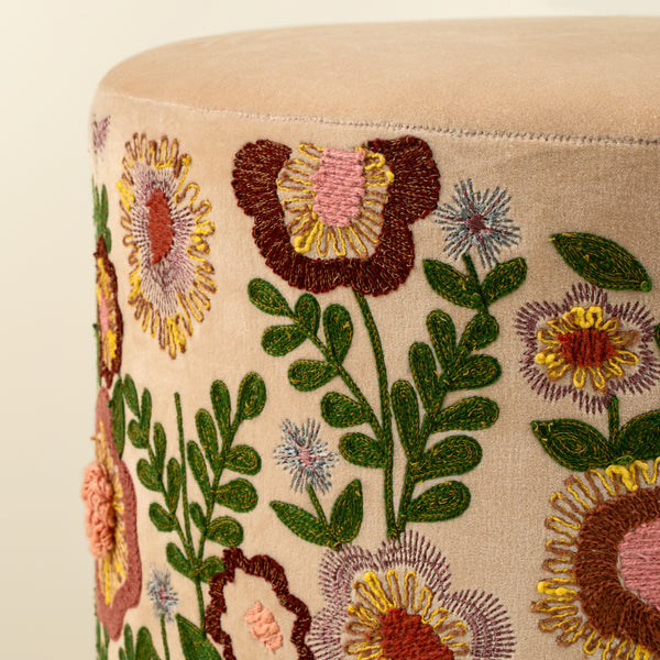 Wildflower Velvet Upholstered Stool