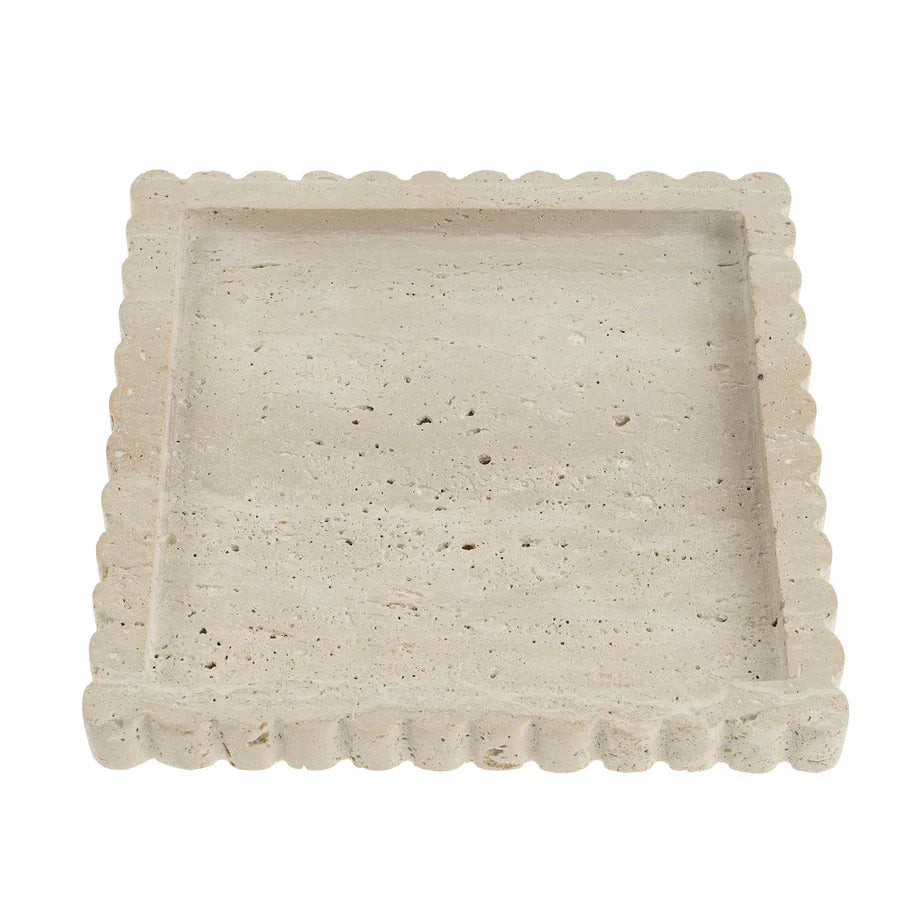 Travertine Scalloped Square Tray L - by Indaba