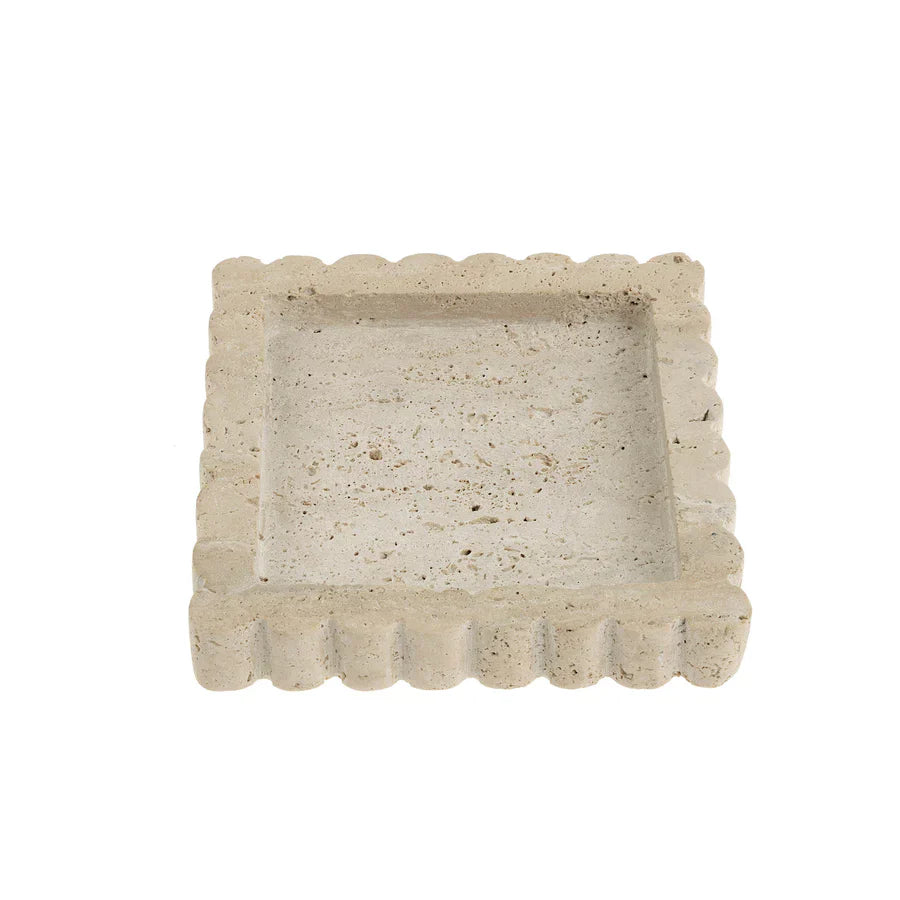 Travertine Scalloped Square Tray S - by Indaba
