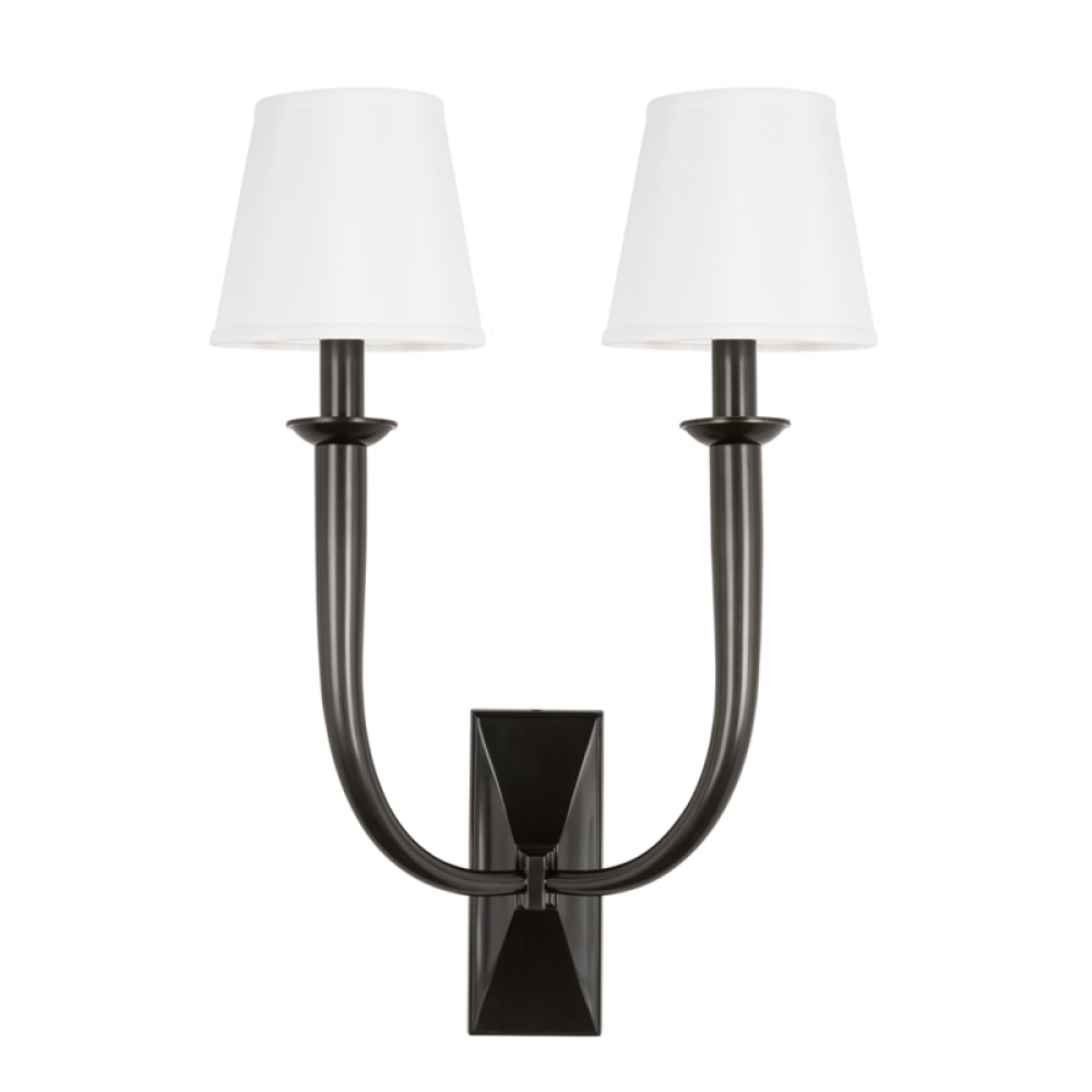 2 LIGHT WALL SCONCE w/WHITE SHADE
