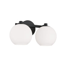Load image into Gallery viewer, 2-Light Circular Globe Vanity in Matte Black with Soft White Glass
