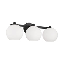 Load image into Gallery viewer, 3-Light Circular Globe Vanity in Matte Black with Soft White Glass
