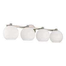 Load image into Gallery viewer, 4-Light Circular Globe Vanity in Brushed Nickel with Soft White Glass
