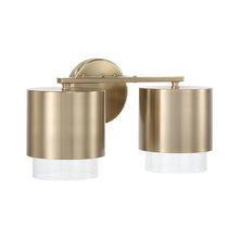 Load image into Gallery viewer, 2-Light Cylindrical Metal Vanity in Matte Brass with Seeded Glass
