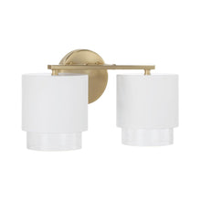 Load image into Gallery viewer, 2-Light Cylindrical Metal Vanity in Matte White with Matte Brass Interior and Seeded Glass
