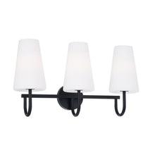 Load image into Gallery viewer, 3-Light Vanity in Matte Black with Tapered Soft White Glass
