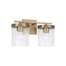 Load image into Gallery viewer, 2-Light Vanity in Aged Brass with Clear Beveled Fluted Glass
