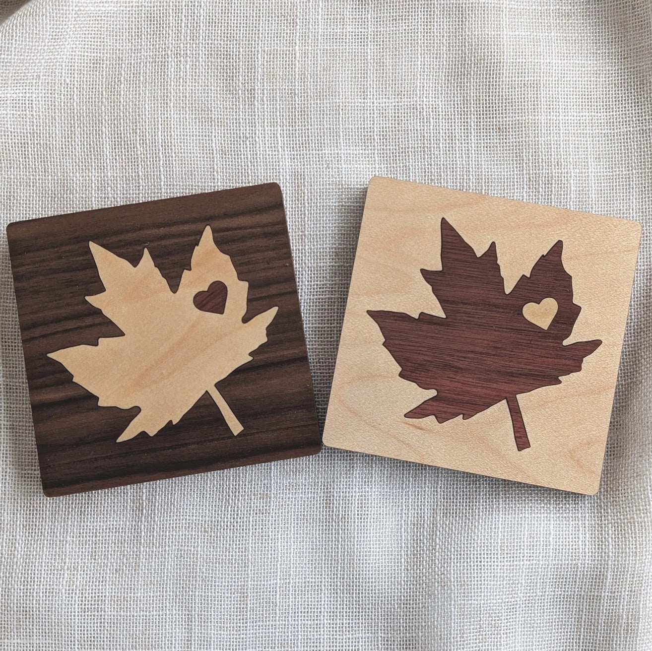 Maple Leaf Wood Inlay Coaster - Made in Canada