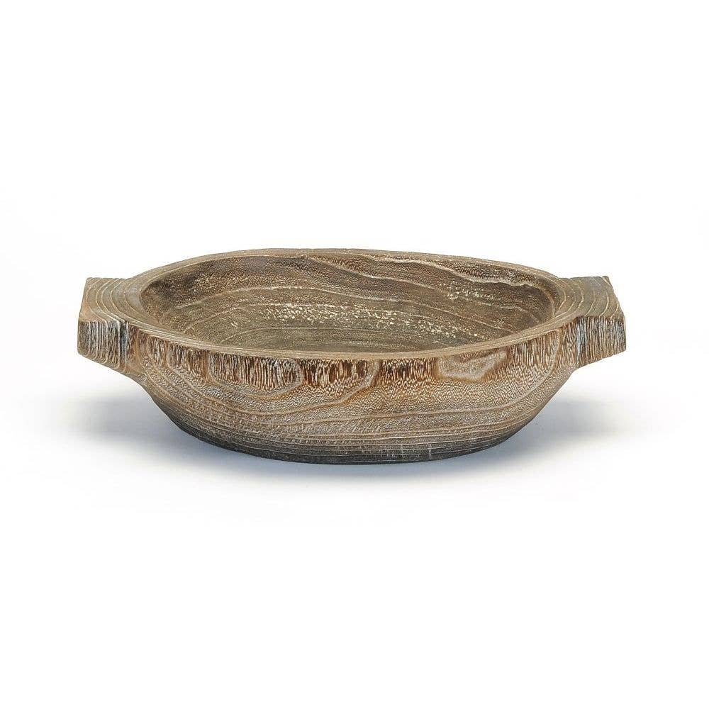 ROUND WOOD BOWL WITH HANDLES