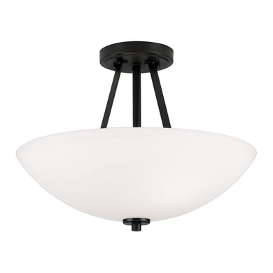2-Light Semi-Flush Mount in Matte Black with Soft White Glass Shade