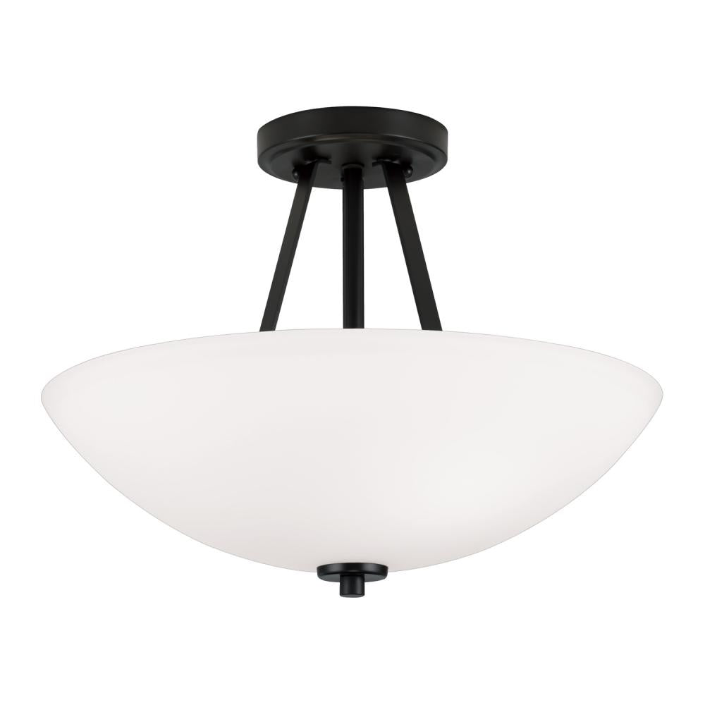 2-Light Semi-Flush Mount in Matte Black with Soft White Glass Shade