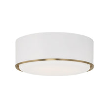 Load image into Gallery viewer, 3-Light Semi Flush Mount in Matte White with Matte Brass Details and Frosted White Diffuser
