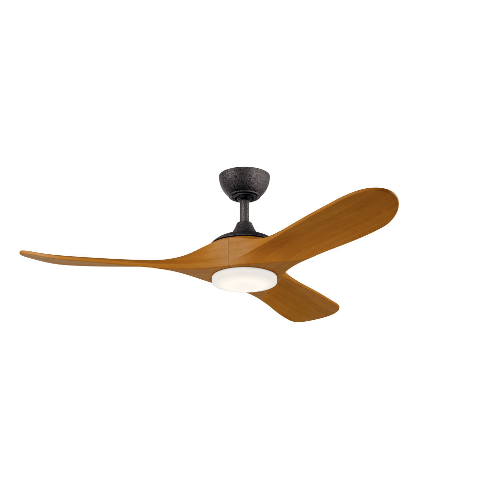 52 Inch Mylo Ceiling Fan with Satin Etch Cased Opal Glass in Anvil Iron with Honey Maple Wood Blades