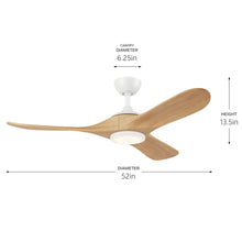 Load image into Gallery viewer, 52 in Mylo Ceiling Fan with Satin Etch Cased Opal Glass in Matte White with White Maple Wood Blades

