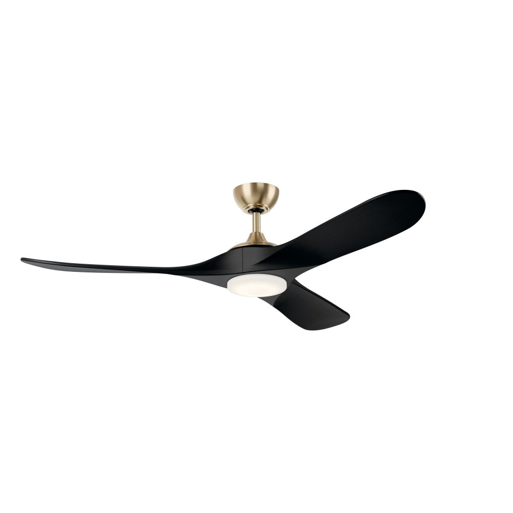 60 in Mylo Ceiling Fan w/ Satin Etch Cased Opal Glass in Champagne Bronze w/ Jet Black Wood Blades