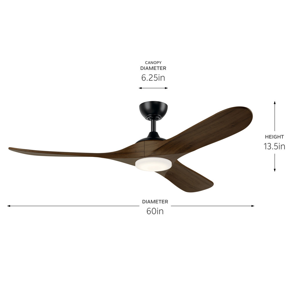 60 in Mylo Ceiling Fan with Satin Etch Cased Opal Glass in Satin Black with Aged Walnut Wood Blades