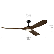 Load image into Gallery viewer, 70 in Mylo Ceiling Fan with Satin Etch Cased Opal Glass in Satin Black with Aged Walnut Wood Blades
