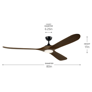 80 in Mylo Ceiling Fan with Satin Etch Cased Opal Glass in Satin Black with Aged Walnut Wood Blades