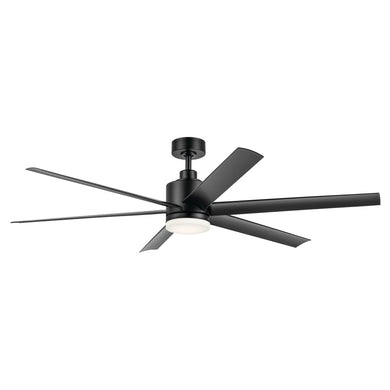 65 Inch Loa Ceiling Fan with Satin Etch Cased Opal Glass in Satin Black with Black Blades