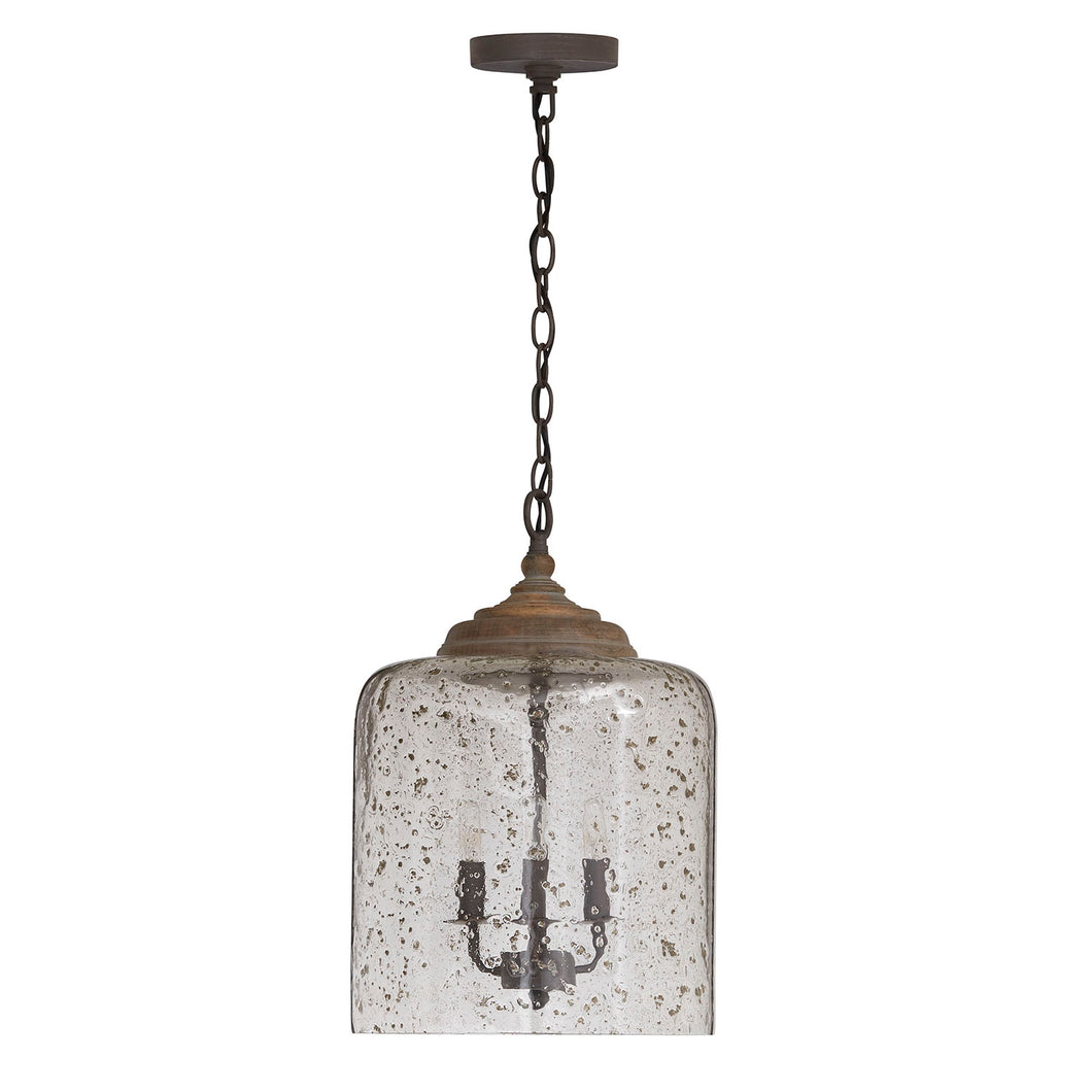 3-Light Stone Seeded Glass Pendant In Nordic Grey