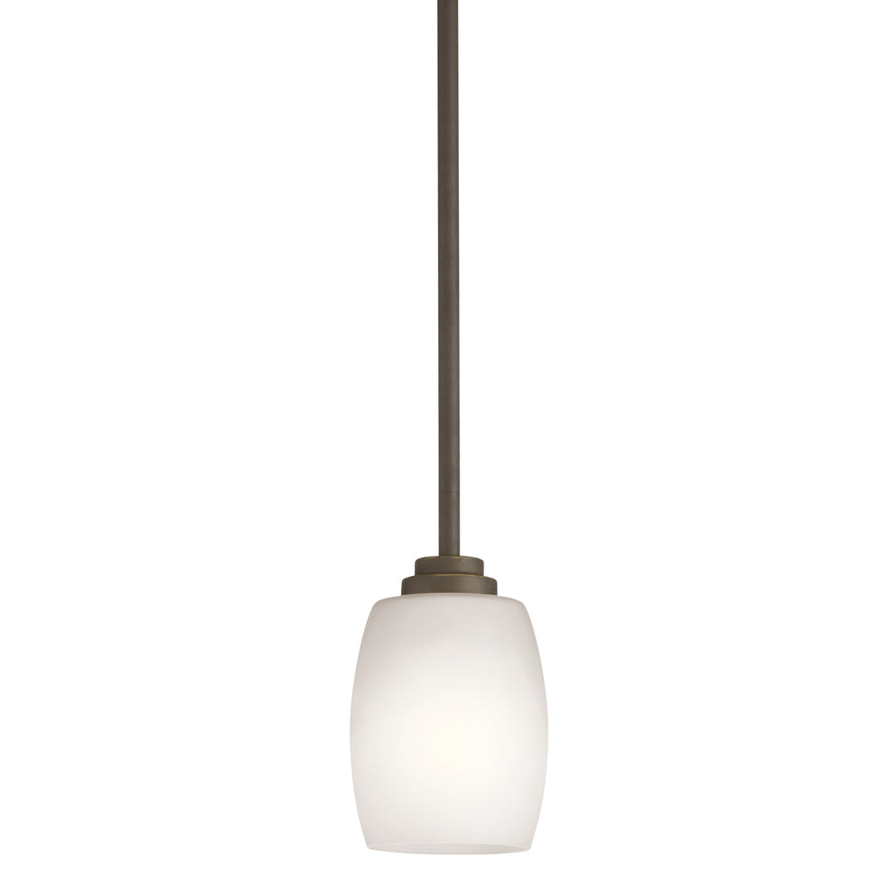 Eileen 8" 1 Light Mini Pendant with Satin Etched Cased Opal Glass in Olde Bronze?