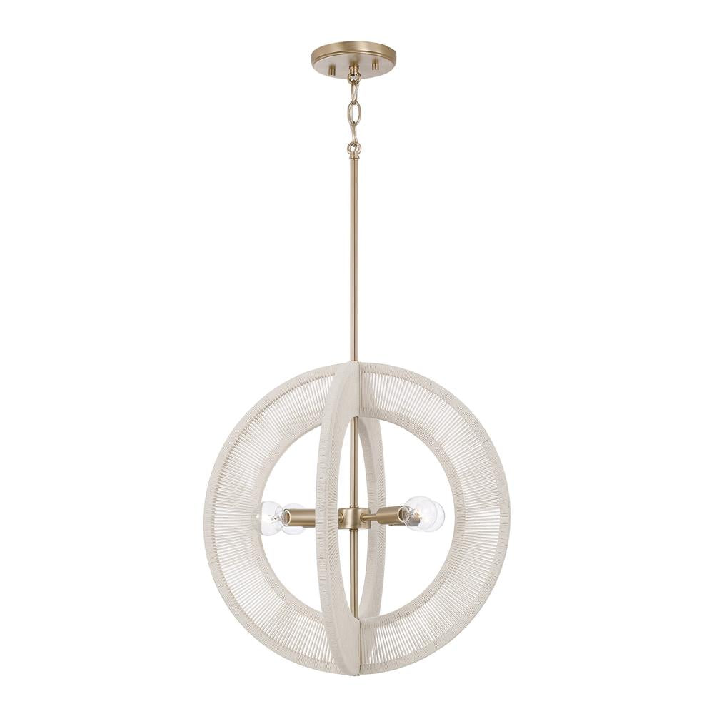 4-Light Orb Pendant in Matte Brass with Bleached Natural Rope