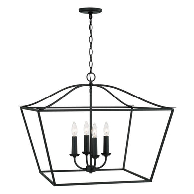 4-Light Foyer Pendant Lantern in Black Iron