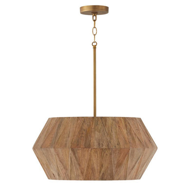 4-Light Pendant in Hand-distressed Patinaed Brass and Handcrafted Mango Wood