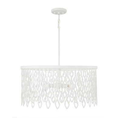 4-Light Lasercut Metal Pendant in Matte White Modern Motif