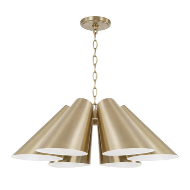 6-Light Modern Pendant in Matte Brass with Painted White Interior