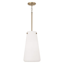 Load image into Gallery viewer, 1-Light Pendant in Aged Brass with Tapered Soft White Glass
