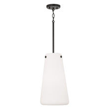 Load image into Gallery viewer, 1-Light Pendant in Matte Black with Tapered Soft White Glass
