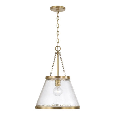 1-Light Cone Pendant in Aged Brass with Organic Hammered Glass