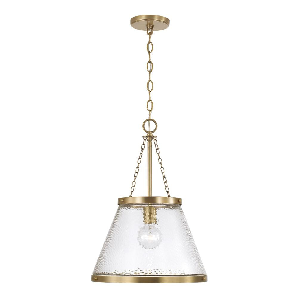 1-Light Cone Pendant in Aged Brass with Organic Hammered Glass