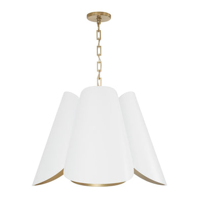 4Lt Modern Botanical Pendant in Matte White w/ Painted Matte Brass Interior
