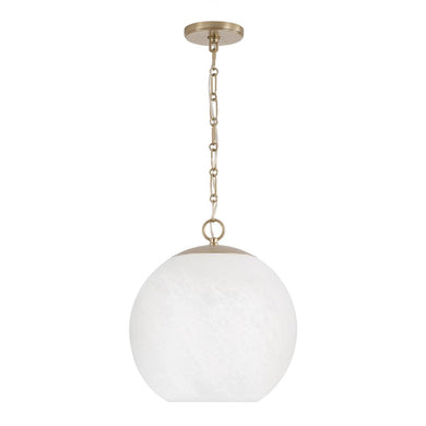 1-Light Globe Pendant in Matte Brass with Faux Alabaster Glass and Alternating Loop Designer Chain