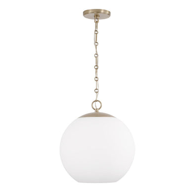 1-Light Globe Pendant in Matte Brass with Soft White Glass and Alternating Loop Designer Chain
