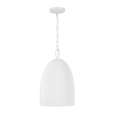 1-Light Handcrafted Fluted Ceramic Pendant in Matte White