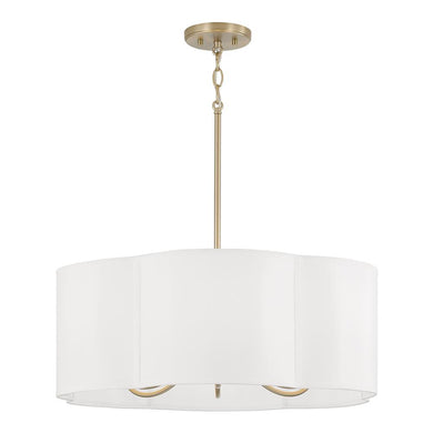 6-Light Pendant in Matte Brass with White Fabric Shade