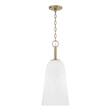 1-Light Pendant in Matte Brass with Faux Alabaster Glass