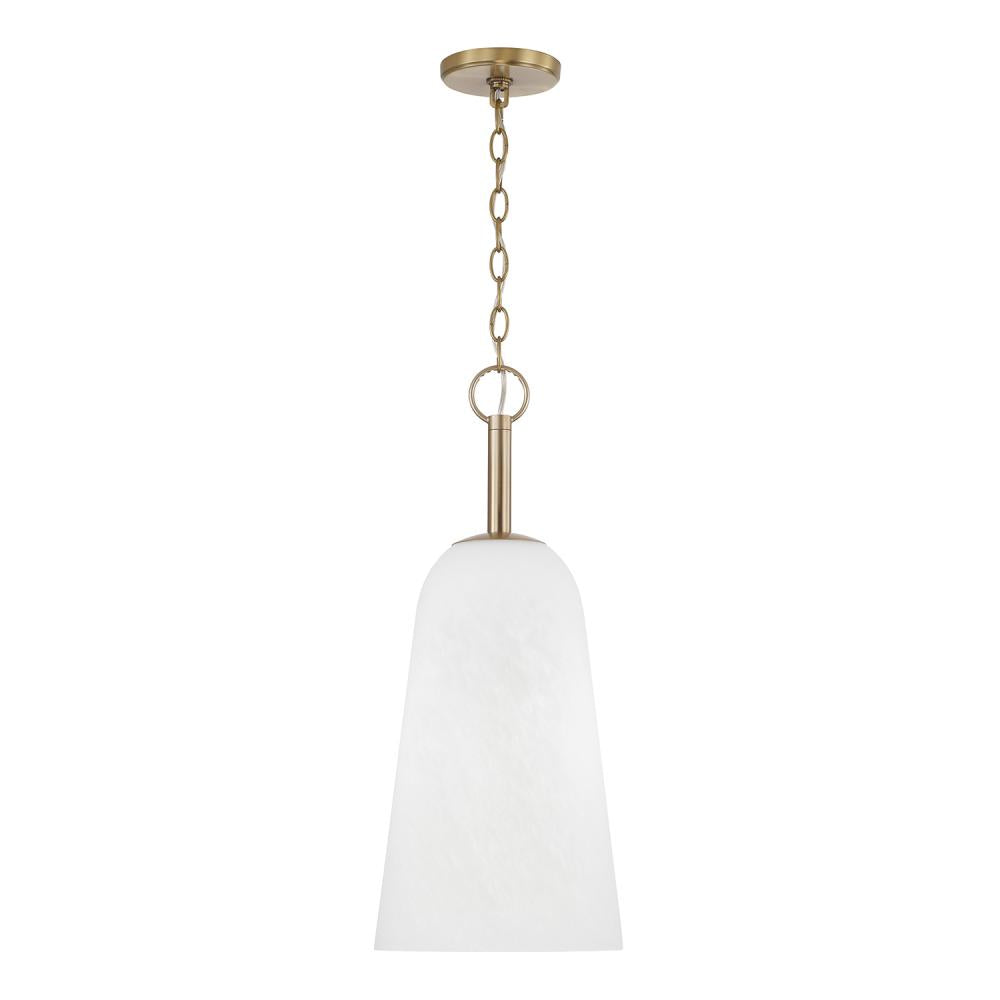 1-Light Pendant in Matte Brass with Faux Alabaster Glass
