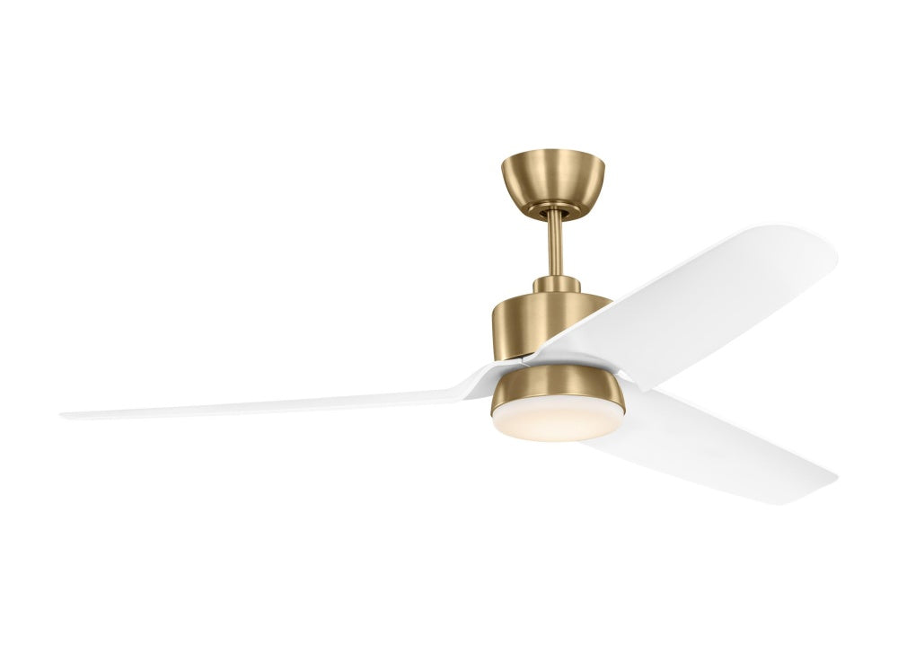 Colgin 56 LED Ceiling Fan in Satin Brass with Matte White Blades and Light Kit