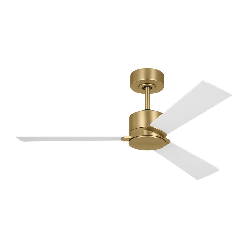 Rozzen 44 Ceiling Fan in Burnished Brass with Matte White Blades