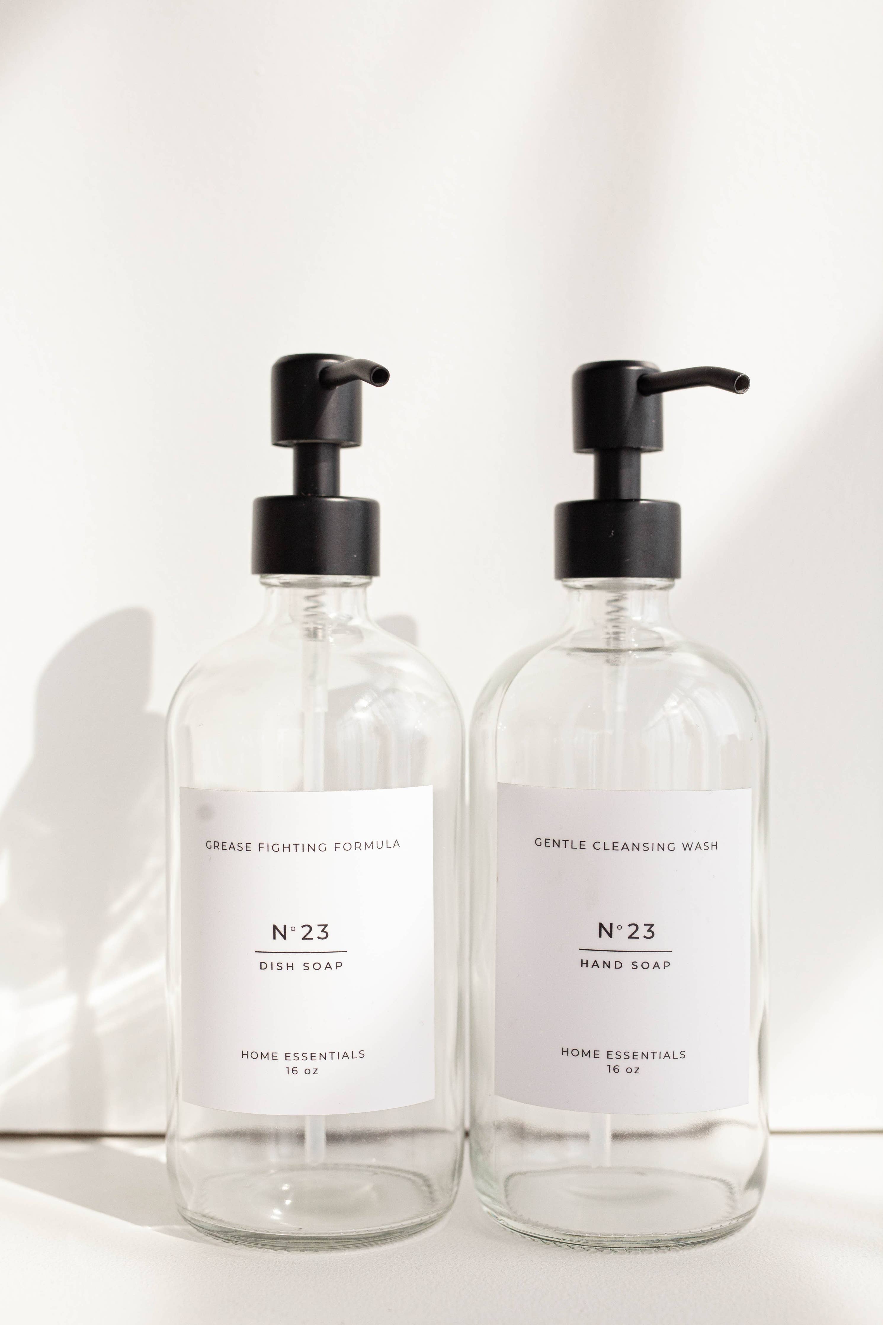 Clear Soap Bottle Dispenser with Label- Dish or Hand Soap